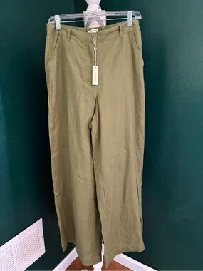 Max Studio Olive Green Wide-Leg Chinos